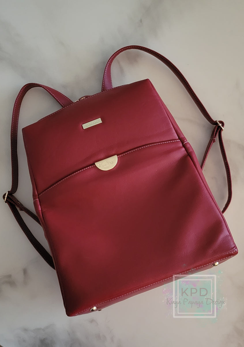 Designer Red Leather Backpack Bag - Red